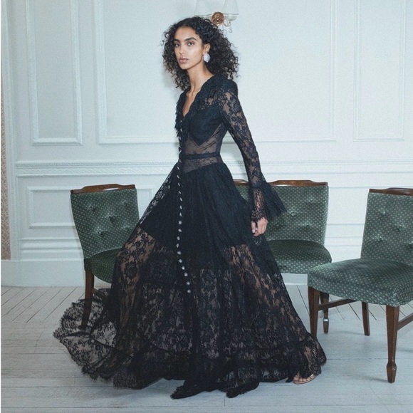 Self-Portrait Dresses & Skirts - Self Portrait BLACK LACE RUFFLE MAXI DRESS $970 New with tag